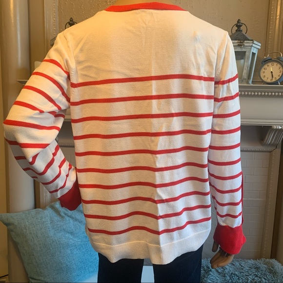Off White and Red Strip Sweater with Button Detail on Sleeves from Loft - Picture 2 of 6